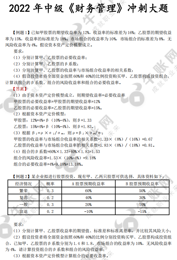 2022中級會(huì)計(jì)《財(cái)務(wù)管理》沖刺大題匯總