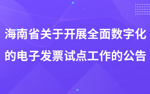 海南省關(guān)于開(kāi)展全面數(shù)字化的電子發(fā)票試點(diǎn)工作的公告